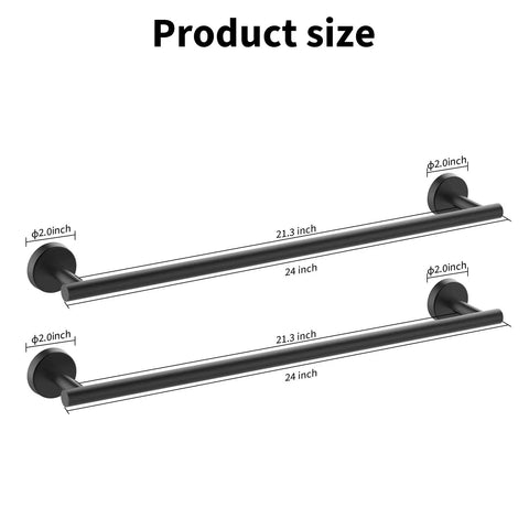 Two Piece Matte Black 16 Inch Double Towel Bar Set For Bathroom with size dimensions displayed