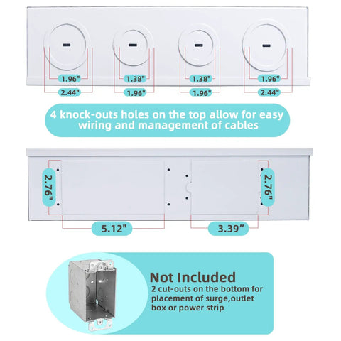 Tough As Nails 28 Inch Media Enclosure For Structured Wiring Cabinets featuring 4 top knock-out holes for cable management.