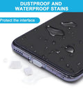 Ultimate 70 Piece USB Dust Cover Kit with Silicone Port Plugs on smartphone demonstrating waterproof protection