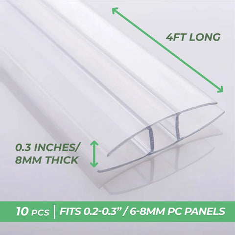 H Connectors For Greenhouses Polycarbonate Panels Fits 6mm Or 8mm Twin Wall Panels 4 Foot Length 10 Pack Joiner Clips For Seamless Panel Assembly And Weatherproofing