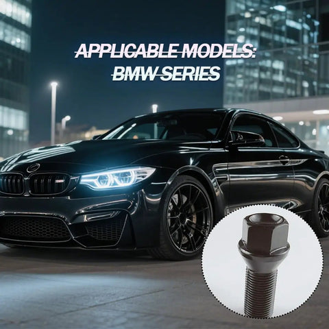 BMW F30 with inset of 4 Piece M14 X 1.25 Wheel Lug Bolt Stud Kit, 48mm Overall Length, Conical Seat, OEM 36136781151 Auto Tire Nut Set
