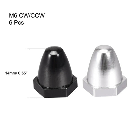Six Pack M6 Propeller Nut Prop Adapter For Brushless Drone Motors 2212 2213 2312 2206 2208 Aluminum CW CCW Cap Covers, Easy Install, Built Tough, Keeps Props Tight In Flight