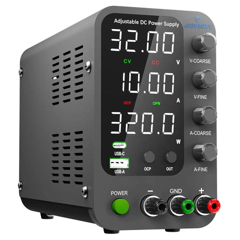 Variable DC Power Supply 0 To 32V 0 To 10A Switching Bench Power Supply With 20W USB C Quick Charge And USB A SPS 3010V front view