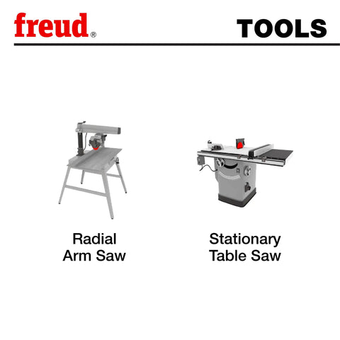 Radial arm saw and stationary table saw image, tools for use with 10 Inch Super Dado Set With 2 Blades, 6 Chippers, And Shim Kit.