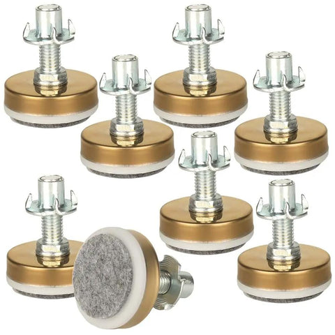 Heavy Duty Furniture Leveling Feet With 1.69 Inch Base And M10 Thread 1102 Lb Capacity Per Leg 8 Pack Gold Non Slip Base For Tables Chairs Cabinets Sofas Desks Riser Durable Steel And Nylon Construction For Long Lasting Use And Floor Friendly Glide