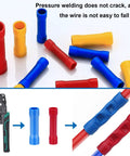 210 Piece Wire Butt Connector Set With Crimping Tool 22-10AWG Insulated Splice Connectors in red, blue, and yellow