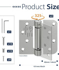Tough As Nails 2 Pack 4 Inch Self Closing Door Hinges Square Shape With Rounded Edge Profiles And Full Stainless Mounting Kit detailed dimensions and included hardware