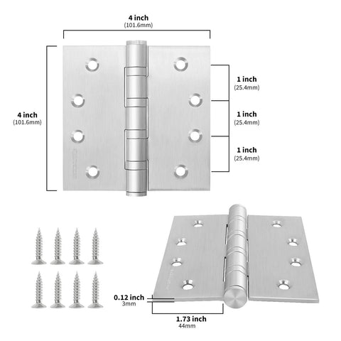 Goldenwarm Satin Nickel 4 Inch Ball Bearing Door Hinges 3 Pack for Exterior and Interior Doors Square Corner Heavy Duty 304 Stainless Steel Rust Resistant Long Lasting Construction.