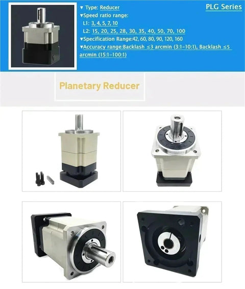 Hardcore Helical Planetary Gear Reducer Motor Gearbox For 42 And 52 Stepper Motors, top view of durable metallic gearbox with shaft.