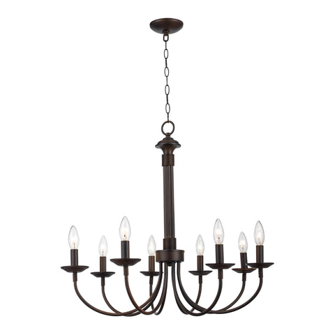 Indoor Candle Chandelier 26.5 Inch In Rubbed Oil Bronze Finish With Upward Candle Stem Lights, Chain Included, Steel Chassis