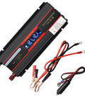 Heavy Duty Car Power Inverter With Led Digital Display And US Plug for Vehicle and Home Use, aluminum alloy, featuring clamps and cables.