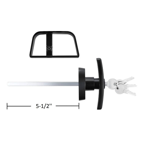 Heavy Duty Shed Door Latch Kit With T Handle And D Handle For 4.5 Inch Thick Doors, 4.5 And 5.5 Inch Stem, Black Powder Coated Finish, Includes 4 Keys, Screws And Allen Wrench, Barn Storage Door Lock Set, black T-handle and keys