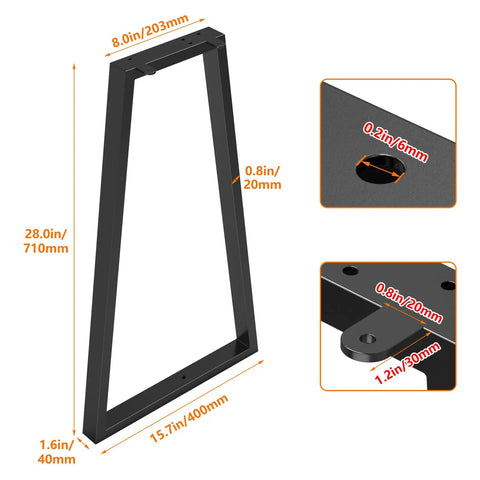 Dimensions of Beefy 14 Inch Trapezoid Metal Table Legs Heavy Duty Desk Furniture DIY Sturdy Support For Coffee Tables Benches Chairs