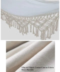 Close-up of fringed edge and cotton fabric of Double Outdoor Cotton Hammock With Fringes For Two Adults Perfect For Beach Or Patio Chill