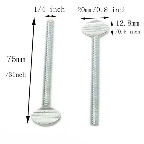 Top Shelf 10 Pack Galvanized Carbon Steel Thumb Screws 1/4-20 X 2-1/2 Inch Knurled Wing Bolts showing 1/4 inch size and knurled head design.