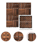 Interlocking Walnut Grid Deck Tiles 12 X 12 Inch 9-Piece Set For Patios showing natural Acacia hardwood and underside design.