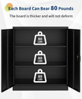Garage Tool Storage Cabinet With Lock, Built Tough Heavy Duty 35 Inch Steel Cabinet With Two Adjustable Shelves, Rust Resistant Powder Coated Black Tool Organizer For Garage, Workshop Or Office Use showing 80 lbs capacity per shelf