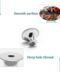Heavy Duty Round Cabinet Knobs With Ladybug Flower Design In Top Shelf Stainless Steel showing smooth surface and deep hole thread.
