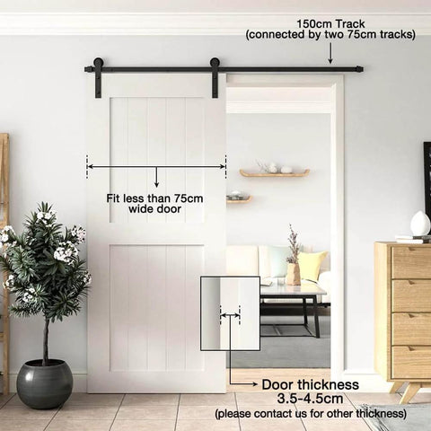 Heavy Duty Black Barn Door Hardware Kit For Five Foot Single Sliding Door Carbon Steel Track Rail J Shape Roller System