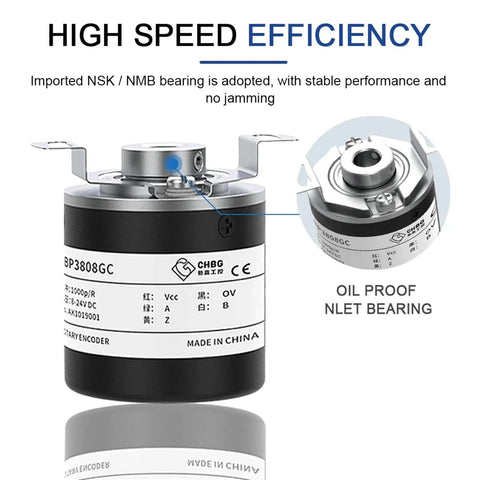 38mm Incremental Rotary Encoder With 8mm Half Hollow Shaft Optical Switch And Pro Grade High Resolution PPR Options 10 1024 1800 2500 3600 5 To 24V DC Pulse Drive Output