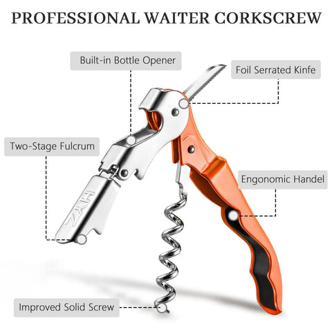 Two Pack Waiter Corkscrew Wine Opener Set with Foil Cutter and Bottle Opener Double Hinged Pro Grade Wine Key for Servers
