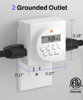 Dual Outlet Indoor Digital Timer For Lamps And Fans, 7 Day Programmable Plug In Timer With 8 On Off Programs Per Outlet, ETL Listed