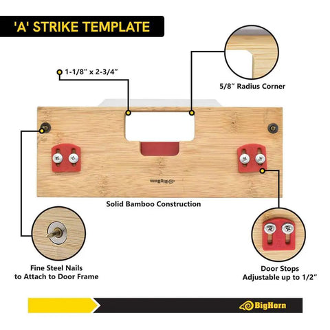 Heavy Duty Bamboo Router Template Kit For Door Latch And Deadbolt Strike Plates, A Strike Template with adjustable door stops, solid bamboo.