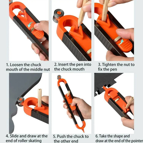 Step-by-step guide using Contour Scribe Tool With Lock For Pencil For Woodworking, Precise Edge And Corner Measuring Profile Duplicator