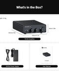 Beefy 2 Channel Class D Desktop Amplifier with TPA3255 shown with 32V5A power supply and user manual
