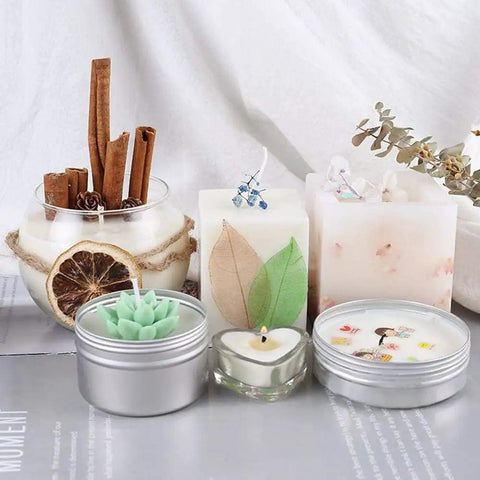 White Soy Wax Flakes For Candle Making 2 Pound Bulk 100 Percent Natural Soy Wax Premium Quality DIY Candles displayed in various shapes
