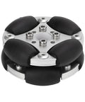 48mm aluminum alloy omni-directional wheel with four rubber rollers and central bore for robotics