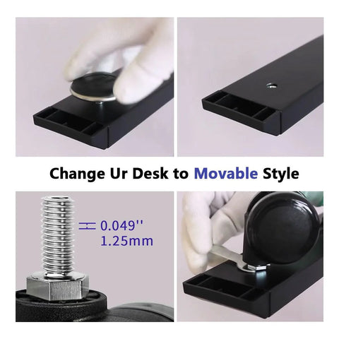 "Lockable Caster Wheels For Standing Desk Replacement Castors Set Of 4 With M8 Stem Nylon Threaded Swivel Casters For Height Adjustable Table Base And Frame Sit To Stand Desks Easy To Install With Included Wrench Tool" shown in use