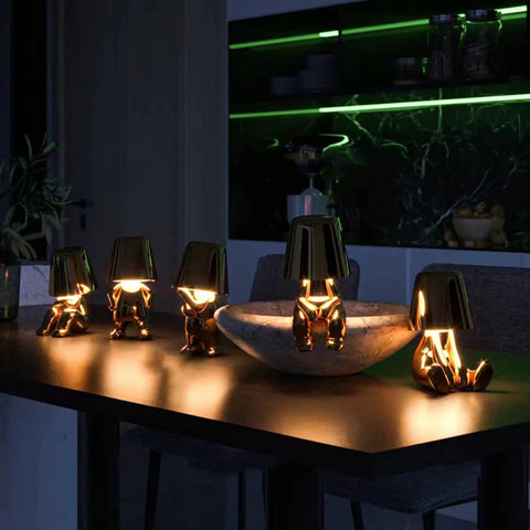 Gold Decor Thinker Statue Bedside Table Lamps with USB Port, Touch Control, LED Night Light, 3 Way Dimmable, cozy vibe setting