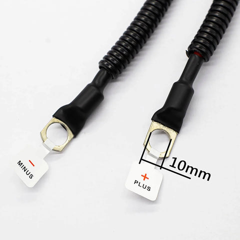 Battery connection cables with terminals, labeled plus and minus, for Beefed Up 12 To 16V Underwater Thruster U2 Set
