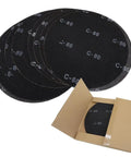 10 pack of 17 Inch Sanding Screen Discs 80 Grit For Wood Floors Silicon Carbide Mesh Black, stacked and displayed in open box