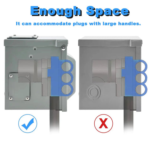 Rugged Heavy Duty 50 Amp 250 Volt Outdoor Weatherproof NEMA 6 50R Outlet Box With Lockable Enclosure shown with plug space.