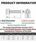 Diagram showing dimensions and specifications of Colorful Aluminum Hex Socket Head Cap Screws Set 30 Pcs M3 M4 M5 M6 Sizes Light Duty Full Thread Bolts For Electronics Bicycles And DIY Projects Dope Orange Finish Rust Resistant Lightweight And Easy To Install