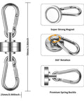 Diagram of 40LB Magnetic Hooks With Carabiner 8-Pack Ultra Strong Camping Tent Hooks For Lanterns And Gear, showing dimensions.