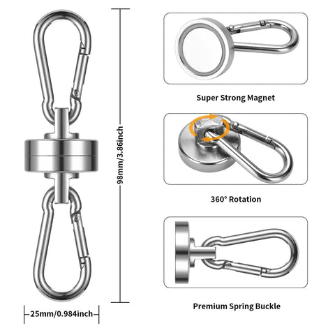 Diagram of 40LB Magnetic Hooks With Carabiner 8-Pack Ultra Strong Camping Tent Hooks For Lanterns And Gear, showing dimensions.