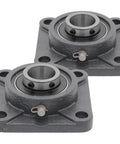 2 Pack Heavy Duty 4-Bolt Flange Bearing with Cast Iron Housing and Ball Bearing Insert, One and a Quarter Inch Bore, Set Screw Lock