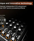 Close-up of 300W Acoustic Guitar Amp For Busking And Live Shows, All In One PA System With 7 Inputs, showing EQ knobs.