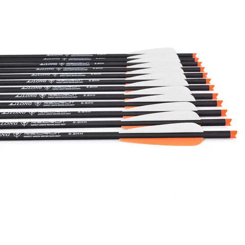 16 Inch Carbon Crossbow Bolts For Hunting And Archery Arrows With 4 Inch Vanes Moon Nocks Target Tips Pack Of 12 Lightweight, Fast, Dead-On Accurate For Beginners And Youth Hunters aligned in a row