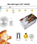 Battery Operated Outdoor String Lights 33Ft 100LED With Remote Timer 8 Modes Waterproof Mini Globe Lights packaging and setup