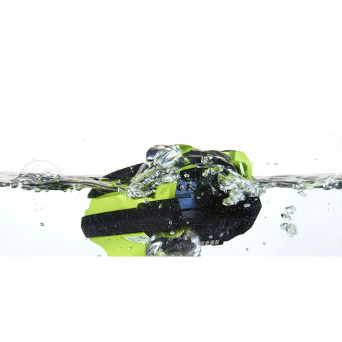 Cordless Ultra Rugged Barcode Scanner Kit With USB, Cradle And Power, submerged in water, industrial green body