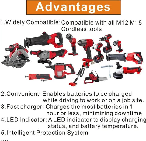 Diagram of All In One Car Charger For Milwaukee 18V Batteries M12 M14 M18 On The Go Fast Charge For Job Sites And Road Trips Widely Compatible