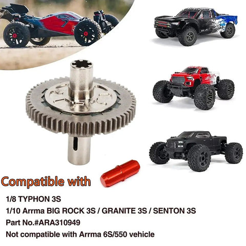 57T 0.8 Mod Slipper Clutch Spur Gear For 1/10 Arrma Senton Granite Vorteks Big Rock 3S And 1/8 Typhon 3S shown with RC cars