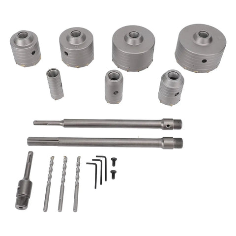 Premium Tungsten Steel Concrete Hole Saw Kit For HVAC And Plumbing Drilling Multi Material 30mm To 110mm Heavy Duty Set 7 Pieces, 7-piece set