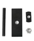 Front view of Jetuplusllc needle bearing puller tool kit: threaded bolt, black plate with center hole, curved clamp, and hex nut.