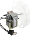 Replacement Bathroom Fan Motor And Blower Wheel For 70 CFM 120V Exhaust Vents 60 Hz 3000 RPM CCW 1.1 Amp visible with plug and wires