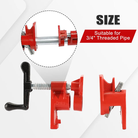 Front view: FLKQC 3/4 in woodworking pipe clamp set with foot design, red cast-iron quick-release clamps (6pc)